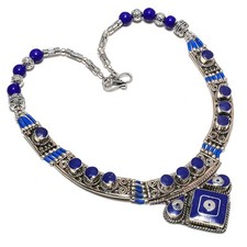 Lapis Lazuli Necklace Tibetan Handmade Bohemian Beads Nepali Jewelry 18" NN 6671