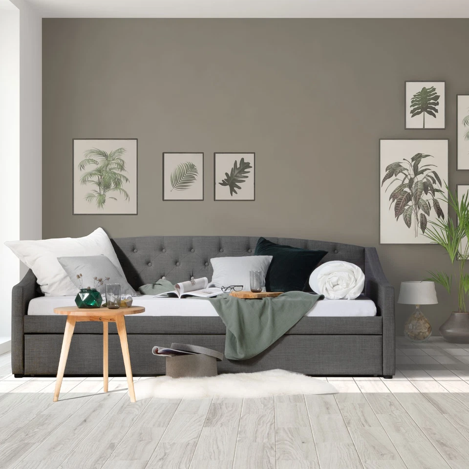 Lit banquette 90×200 cm gris avec tiroir couchage invité et sommier Homestyle4u - Photo 2/4
