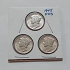 1945  BU/AU Silver Mercury Dime set! P D S 3 Coins!!  A374