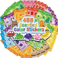 Scratch and Sniff Smelly Stickers for Kids, 32 Sheets, 8 Fruity Scents, 488 Colo