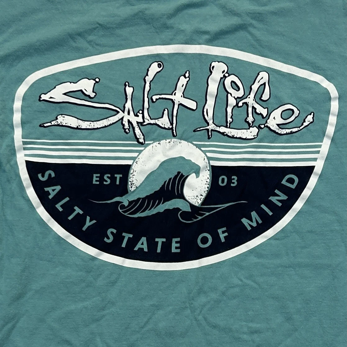 Salt Life Graphic Print T-Shirt Mens Medium Blue Teal Preshrunk Cotton Surfing - product detail image 2