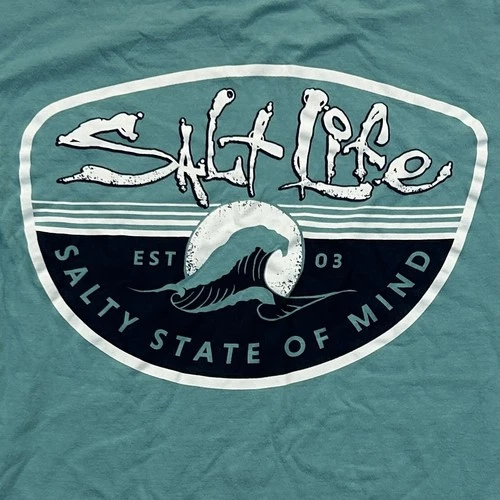 Salt Life Graphic Print T-Shirt Mens Medium Blue Teal Preshrunk Cotton Surfing image 2