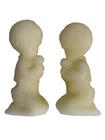Vintage Fenton Uranium Satin Custard Glass Praying PAIR OF BOY Figurines 4”