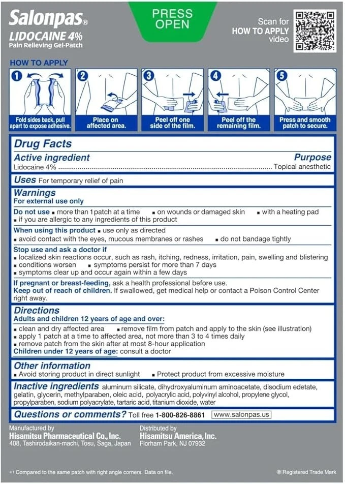 Parche de gel SALONPAS 4% para aliviar el dolor MAX STRENGTH, 15 PARCHES DE GEL NUEVO Foto 2 de 4