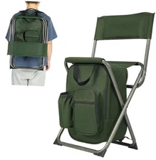  Backpack Cooler Chair Fishing Chairs with Backrest Folding Camping Stool Green