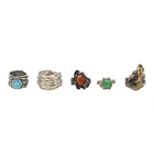 VINTAGE BRUTALIST OPAL JADE GOLDSTONE SAPPIRE LOT OF 5 RINGS STERLING SZ 5.5-8