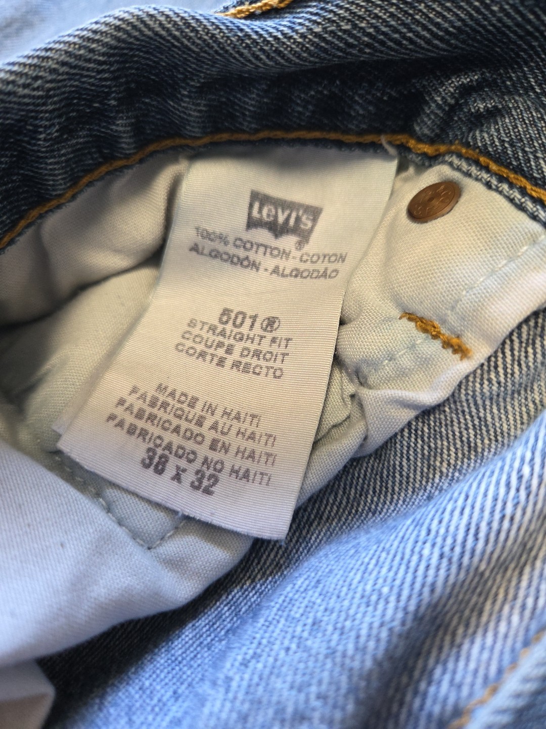 Levi’s 501 Original Fit Jeans 38x32 Blue Thrashed Distressed Frayed Hems image 8
