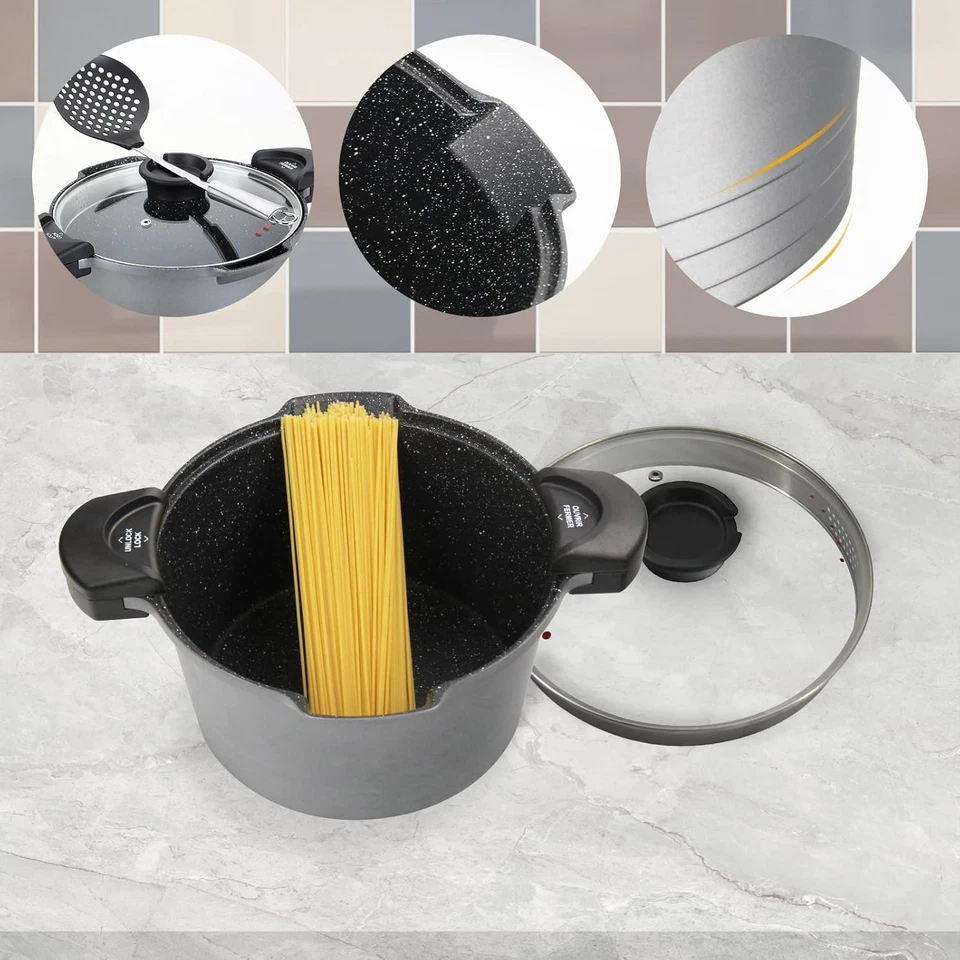 Pentola Scolapasta a Induzione Antiaderente per Pasta Con Coperchio, Alluminio, - Immagine 3 di 4