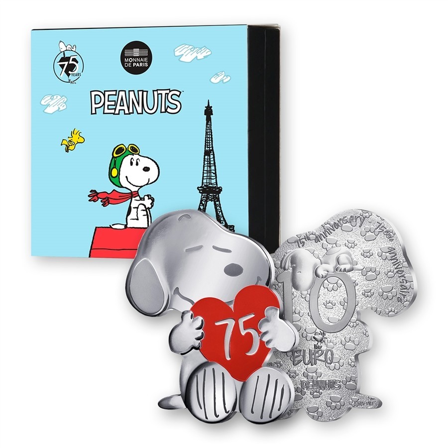 France Peanuts 75th Anniversary Snoopy Shaped .999 Silver