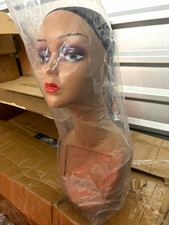 Female Wig Display Mannequin Head Bust w/ Mesh Wig Cap, Beige/Black