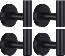 4 Pack Towel Hooks, Robe Hook, Bathroom Wall Mount, 4 Pack Matte Black