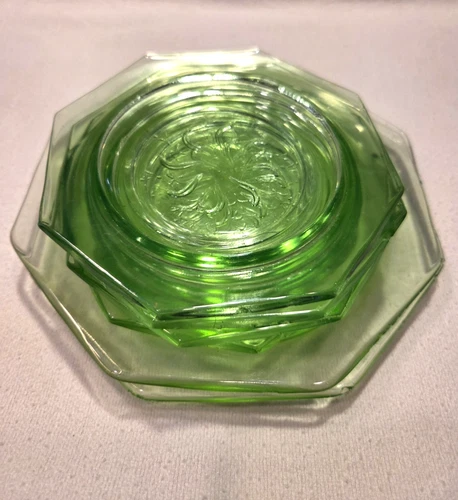 Depression Plates Uranium Glass Octagon Plates Set Of 6 Salad 7"/Saucer 5"