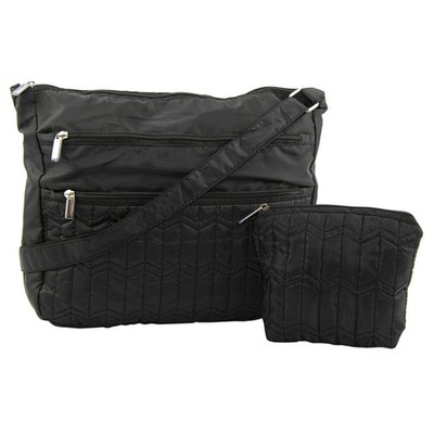 Gold Coast Quilted Multi-Pocket Black Handbag and Matching Cosmetic Pouch