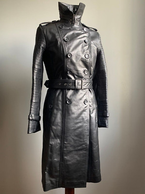 STEAMPUNK LEDER TRENCHCOAT 10 8 Militär lang weicher Gürtel Gothic futuristisch