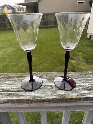 Vintage Amethyst Stem Wine Glass Tulip Style Optic Fine Depression Era Glasses