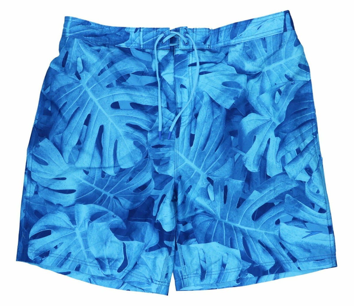 Speedo Mens Swimwear Blue Size 2xl Leaf Print Turbodri Trunks
