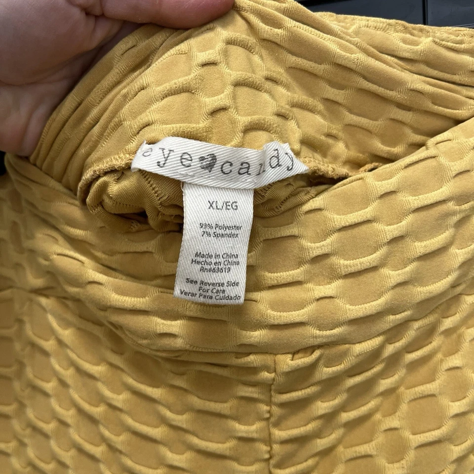 Eye Candy | Mustard Yellow Honeycomb Booty Scrunch Legging Pants Size XL - Image 3 of 4