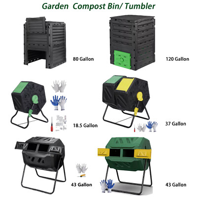 Compost Bin Kitchen Garden Waste Compost Tumbler Outdoor 18.5/37/43/80/120Gal