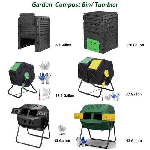 Outdoor 43 Gallon Composting Tumbler Dual Chamber Rotating Compost Bin