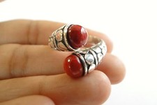 Red Coral Statement 2-Stone Bypass 925 Sterling Silver Wrap Ring 6 7 8 9