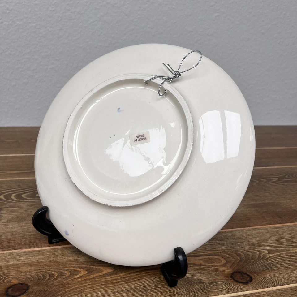 Mayólica España Hecha a Mano, Pintado Grande Cerámica Colgante Pared Cuenco Poco Profundo 10” Foto 3 de 4