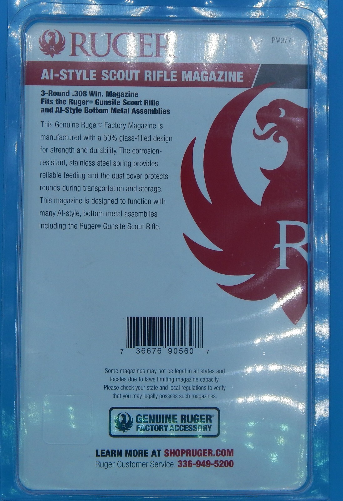 Ruger AI Style Rifle Magazine 3 RD Round 308 WIN Gunsite Scout 90560 ...
