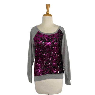 B Sharp S Purple Sequins Sweatshirt Top Mesh Y2K Sparkly Sheer Athleisure Club