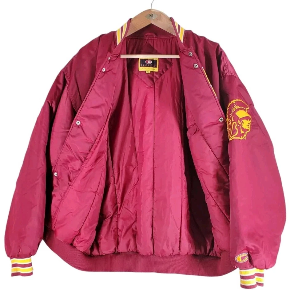 Vtg USC Jacket Satin Snap Varsity Bomber Collegiate Insulated Mens 2XL Colosseum - Image 4 of 4