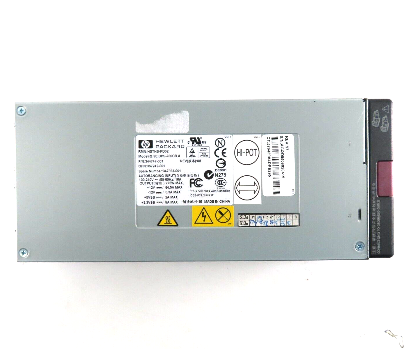 775W (12V) Hotplug (Redundant) Power Supply (PSU) for ProLiant ML370 G4 Server