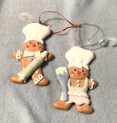 Christmas Gingerbread Iced  Oh & Girl Baker Ornaments Set Of 2  New