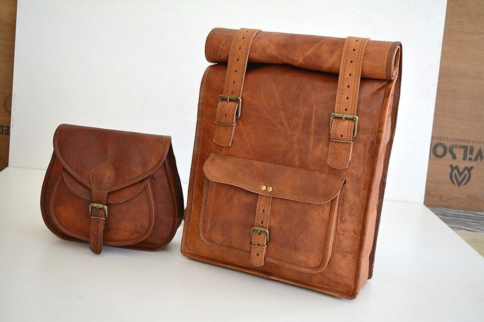 Combo Distressed brown leather backpack eco-friendly 