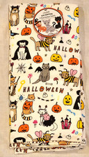 Colordrift Kitchen Towels Halloween Cat Pumpkin Pattern 100% Cotton NEW Set of 2