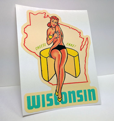 #ad Wisconsin quot;Cheese Cakequot; Pinup Vintage Style Decal Vinyl Sticker Luggage Label $4.78