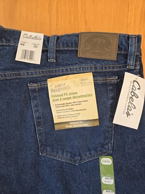 NWT Cabela's Men's Roughneck Relaxed Fit Jeans Dark Wash Blue 48x30 Cotton