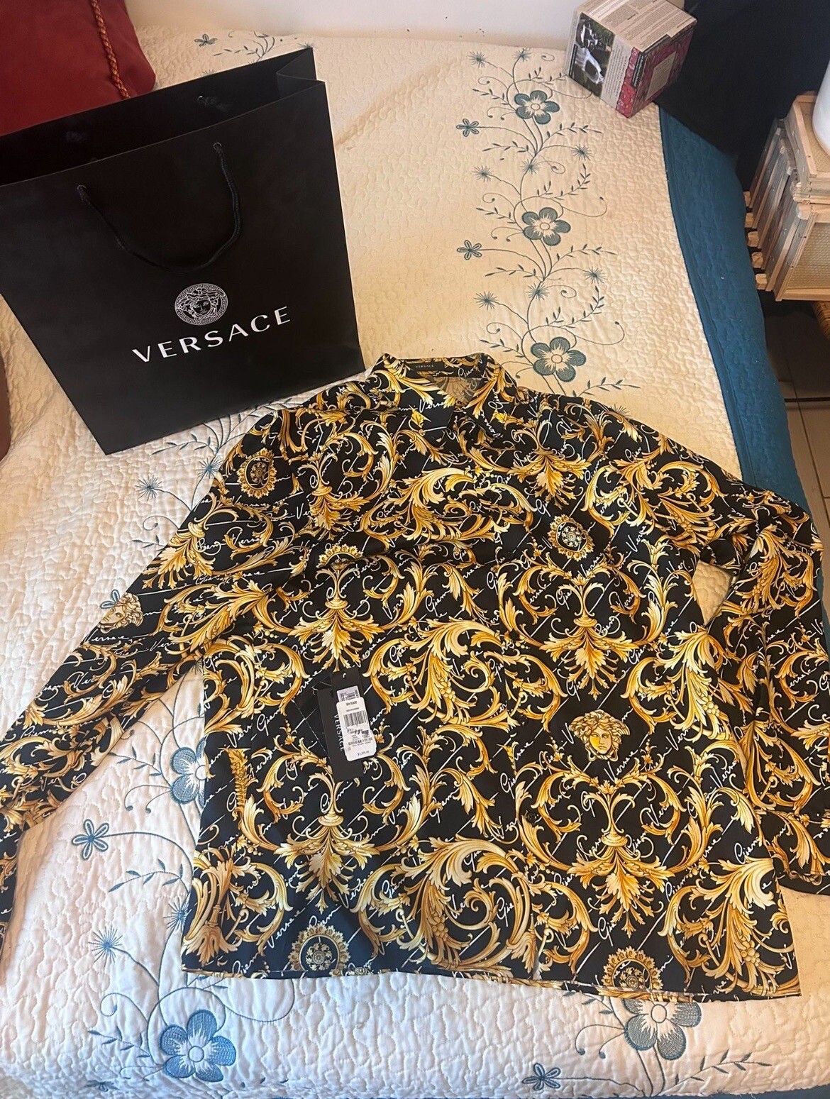 VERSACE LA Medusa Barocco Silk Shirt in Black and Gold-image