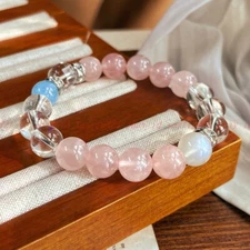 Rose Quartz Clear Crystal White Blue Jade Bracelet for Women Love Attract 10mm