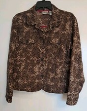 Chico  s Women's 100 Cotton Animal Print Button Up Jacket with Pockets Sz 1 Fun
