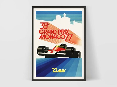 Monaco 77 Grand Prix - Vintage F1 Car Racing Poster Retro Wall Art Print.