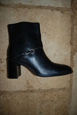 Black Leather UNISA Side Zip Mid-Calf Boots Decorative Braid Silver Accent 10