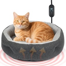 Heated Cat Bed for Indoor Cats, 20" Soft  Cozy Donut Pet Bed with Timer  Te...