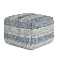 Clay 18 Inch Boho Square Pouf in Patterened Teal Melange Cotton, For the Living