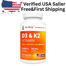 Dr. Berg Vitamin D3 K2 10000 IU High Strength 120 Capsules High Absorption Formu