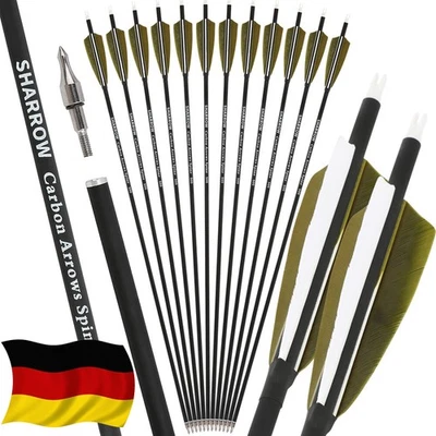 MILAEM 12X Bogenschießen Carbonpfeile SP500 Jagdpfeile Naturfedern Bogen Schießen Jagd