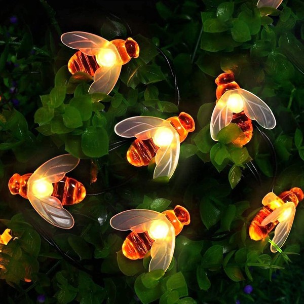 [50 LED] Luces Solares Exterior, Cadena Luces Hada de Abeja de miel, 7 m, 8