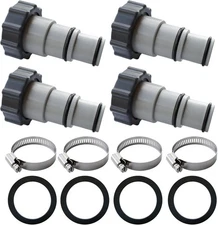 Pool Hose Adapter 1.25 to 1.5, 4 Pack, Gray, Plastic, Swimming 25007, Gray 