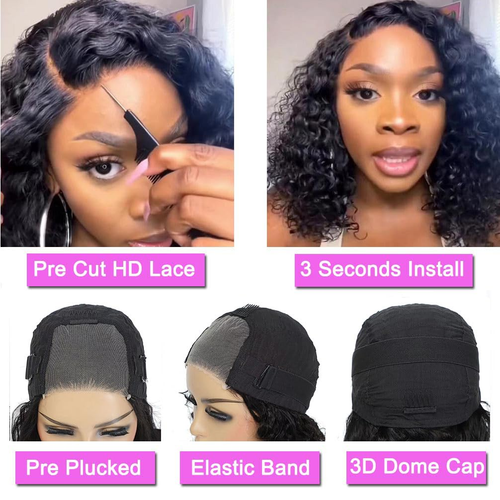 Curly Women Wigs Human Hair Wear and Go Glueless Pre Plucked Cut 4X4 Lace Front - Picture 6 of 12