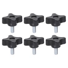 6pcs Star Knobs M6 x 12mm 4-Star Stud Knob Hand Tightening Clamping Screw Black
