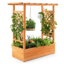 Raised Garden Planter Box with Side Trellis Cedar Wood 110x44x113.5cm Orange