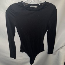 Elodie Women Long Sleeve Ribbed Bodysuit XS black