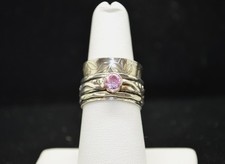 Sterling Silver Ring w/ Large Light Pink Stone SZ 6.5 FMF251